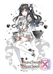 Rule 34 | 1girl, black hair, blush, bow, brave sword x blaze soul, breasts, copyright name, dress, elbow gloves, full body, gloves, grey eyes, hair bow, high heels, juliet sleeves, logo, long hair, long sleeves, looking at viewer, medium breasts, nardack, official art, puffy sleeves, simple background, smile, solo, thighhighs, white background, white dress, white gloves, white thighhighs, zettai ryouiki