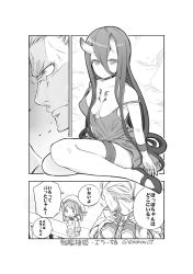 Rule 34 | &gt;:d, 10s, 1boy, 1girl, :d, abyssal ship, admiral (kancolle), batsubyou, battleship princess, binoculars, breasts, choker, cleavage, comic, dress, error musume, girl holding a cat (kancolle), greyscale, hat, highres, holding, horns, kantai collection, long hair, mary janes, medium breasts, military, military uniform, monochrome, naval uniform, open mouth, pleated skirt, school uniform, serafuku, shoes, sitting, skirt, smile, soborou, strap slip, translation request, twintails, uniform, v-shaped eyebrows
