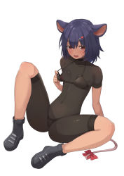 Rule 34 | absurdres, animal ears, bikini, bikini pull, blue hair, bodysuit, boots, breasts, cameltoe, cleft of venus, dark skin, dark skinned female, full body, hair ornament, hairclip, highres, impossible clothes, mouse ears, mouse girl, mouse tail, navel, nipples, open mouth, original, red eyes, ribbon, short hair, small breasts, swimsuit, tail, torinohito7, whisker markings, yatrastraza