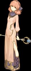Rule 34 | 1girl, brown eyes, curly hair, fire emblem, fire emblem echoes: shadows of valentia, full body, genny (fire emblem), hairband, hidari (left side), jewelry, necklace, nintendo, official art, pink hair, solo, staff, transparent background