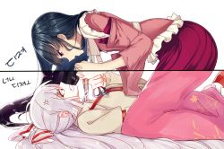 Rule 34 | 2girls, 6 (yuchae), all fours, anger vein, angry, black hair, blouse, bow, boxcutter, clenched teeth, collaboration, eye contact, face-to-face, fujiwara no mokou, girl on top, hair bow, hair ornament, hair ribbon, houraisan kaguya, kneeling, korean text, lani (pink  pink), long hair, long skirt, long sleeves, looking at another, lying, md5 mismatch, multiple girls, on back, open mouth, pink shirt, pink skirt, ponytail, profile, red eyes, red skirt, resized, ribbon, scissors, shirt, silver hair, simple background, skirt, smile, suspenders, teeth, text focus, touhou, very long hair, wide sleeves