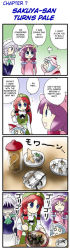 Rule 34 | 4girls, 4koma, ^^^, ^ ^, angry, apron, arms behind back, ascot, bad food, bat wings, blue eyes, blue hair, blush, book, bow, braid, bug, china dress, chinese clothes, closed eyes, comic, crescent, dress, embodiment of scarlet devil, closed eyes, female focus, grey eyes, hair bow, hard-translated, hat, hat bow, herb, hong meiling, izayoi sakuya, lizard, long hair, long image, long sleeves, maid, maid apron, maid headdress, morogami ryou, multiple girls, night clothes, o o, patchouli knowledge, purple hair, red hair, remilia scarlet, sakuya-sans sweet tooth, short hair, sidelocks, silver hair, smile, snake, speech bubble, star (symbol), surprised, sweatdrop, tall image, tears, third-party edit, touhou, translated, twin braids, wings