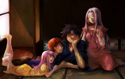 Rule 34 | 1nagaosa, 2boys, 2girls, black hair, brother and sister, emiya kiritsugu, emiya shirou, family, fate/zero, fate (series), father and daughter, father and son, husband and wife, illyasviel von einzbern, irisviel von einzbern, long hair, mother and daughter, mother and son, multiple boys, multiple girls, pajamas, red eyes, red hair, siblings