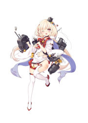 Rule 34 | 1girl, bell, black choker, black gloves, blonde hair, blunt bangs, blush, bruise, cannon, choker, gloves, hair ornament, half gloves, hatsuzuki (warship girls r), highres, holding, injury, jingle bell, long hair, long sleeves, looking at viewer, low twintails, navel, official art, one eye closed, open mouth, philomelalilium, puffy shorts, red eyes, red sailor collar, red shorts, sailor collar, shirt, short shorts, shorts, simple background, smoke, solo, thighhighs, torn clothes, torn shirt, torn shorts, torn thighhighs, turret, twintails, very long hair, warship girls r, white background, white shirt, white thighhighs, wide sleeves