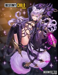 Rule 34 | absurdres, animal ears, ass, blue eyes, boots, breasts, chain, collar, destiny child, fingerless gloves, gloves, hair ornament, hairpin, highres, jademoon, purple hair, small breasts, strap, tagme, tail, thigh boots, thighhighs, werewolf (destiny child)