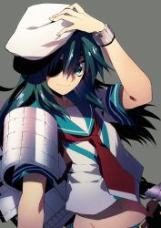 Rule 34 | 10s, bad id, bad pixiv id, bracelet, eyepatch, green eyes, green hair, hat, jewelry, kantai collection, kiso (kancolle), long hair, shiokan, shoulder pads, smile, solo
