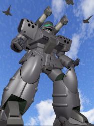 Rule 34 | 3d, aircraft, airplane, artist request, from below, guncannon, guncannon mp type, gundam, gundam side story: rise from the ashes, mecha, no humans, robot, sky
