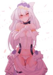 Rule 34 | 1girl, bare shoulders, blush, breasts, collarbone, dress, elbow gloves, girls&#039; frontline, gloves, highres, katagiri ags, long hair, looking at viewer, medium breasts, neck ribbon, official alternate costume, red eyes, ribbon, smile, solo, thigh gap, tokarev (a couple&#039;s journey) (girls&#039; frontline), tokarev (girls&#039; frontline), very long hair, wedding dress, white hair
