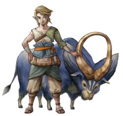 Rule 34 | 1boy, animal, blonde hair, blue eyes, earrings, goat, highres, horns, jewelry, link, male focus, nintendo, official art, pointy ears, smile, solo, the legend of zelda, the legend of zelda: twilight princess