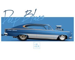 Rule 34 | absurdres, amc, amc marlin, artist name, blue background, car, commentary, engine, english commentary, from side, haow, highres, motor vehicle, muscle car, no humans, original, vehicle focus
