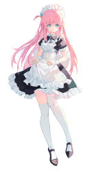 Rule 34 | 1girl, absurdres, alternate costume, apron, apron pull, aqua eyes, black bow, black bowtie, black footwear, bocchi the rock!, bow, bowtie, closed mouth, clothes pull, collared shirt, commentary, cube hair ornament, dress, enmaided, frilled apron, frilled dress, frills, full body, gotoh hitori, hair ornament, highres, long hair, looking to the side, maid, maid apron, maid headdress, pink hair, puffy short sleeves, puffy sleeves, shirt, shoes, short sleeves, sidelocks, solo, standing, thighhighs, white apron, white background, white thighhighs, wrist cuffs, yazawa yuki, zettai ryouiki