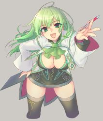 Rule 34 | absurdres, ahoge, breasts, cleavage, green eyes, green hair, highres, large breasts, sasaki shou, solo, tagme, thighhighs