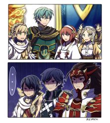 Rule 34 | ..., 2koma, 3girls, 4boys, alfonse (fire emblem), armor, artist name, blonde hair, blue eyes, blue hair, brown hair, cape, chrom (fire emblem), comic, crossover, dress, ephraim (fire emblem), fire emblem, fire emblem: the sacred stones, fire emblem awakening, fire emblem fates, fire emblem heroes, gradient hair, green eyes, green hair, hair ornament, hairband, harem, ikeimen, japanese armor, jealous, lissa (fire emblem), long hair, looking at another, multicolored hair, multiple boys, multiple girls, nintendo, red eyes, red hair, ryoma (fire emblem), sakura (fire emblem), scale armor, shaded face, sharena (fire emblem), short hair, short twintails, silent comic, smile, spoken ellipsis, twintails, upper body