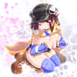 Rule 34 | 1girl, alchemist (ragnarok online), black hat, blue dress, blue gloves, blue thighhighs, blush, body blush, boots, breasts, brown cape, brown hair, cabbie hat, cape, cigarette, closed mouth, commentary request, cross-laced footwear, dress, elbow gloves, eyes visible through hair, fingerless gloves, full body, fur collar, gloves, hat, hat ornament, large breasts, looking at viewer, magatama, over-kneehighs, pink hair, ragnarok online, short dress, short hair, sitting, skull hat ornament, smile, smoking, solo, strapless, strapless dress, tanono, thighhighs, wariza, white background