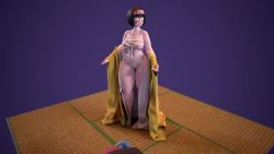 Rule 34 | 1girl, 3d, animated, ass, black hair, breasts, cleavage, closed eyes, creatures (company), curvy, erika (pokemon), feet, game freak, gen 1 pokemon, hairband, headband, japanese clothes, kimono, large breasts, nintendo, panties, phonograph, pokemon, pokemon (creature), pokemon hgss, short hair, solo, standing, tangela, tape, thick thighs, thighs, turntable, underboob, underwear, usukeninja, video, wide hips