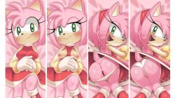 Rule 34 | amy rose, ass, breasts, breasts out, censored, dress, highres, medium breasts, oposa 4, pussy, red dress, sonic (series), tory (tory29)