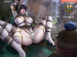 Rule 34 | bdsm, bondage, bound, breasts, forest, goatwillow, highres, irelia, large breasts, league of legends, nature, rope, spread legs