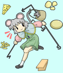 Rule 34 | 1girl, animal ears, bad id, bad pixiv id, cheese, female focus, food, full body, horten, lowres, mouse (animal), mouse ears, mouse tail, nazrin, silver hair, solo, tail, touhou