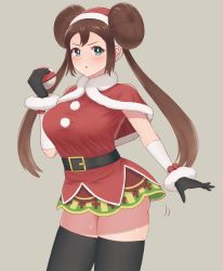Rule 34 | 1girl, bad id, bad pixiv id, belt, belt buckle, black belt, black gloves, black thighhighs, blue eyes, blush, breasts, brown hair, buckle, capelet, christmas, commentary, cowboy shot, creatures (company), double bun, game freak, gloves, hair bun, hat, highres, holding, holding poke ball, large breasts, long hair, looking at viewer, mil k vanilla, miniskirt, motion lines, nintendo, official alternate costume, parted lips, poke ball, pokemon, pokemon masters ex, pom pom (clothes), red capelet, red hat, red shirt, red skirt, rosa (holiday 2019) (pokemon), rosa (pokemon), santa costume, santa hat, shirt, sidelocks, simple background, skindentation, skirt, solo, standing, thighhighs, twintails, v-shaped eyebrows, zettai ryouiki
