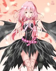 Rule 34 | 10s, 1girl, bare shoulders, cat&#039;s cradle, cross, cross necklace, dress, guilty crown, hair ornament, hairclip, highres, jewelry, long hair, looking at viewer, nachosu, necklace, open mouth, pink hair, solo, twintails, yuzuriha inori