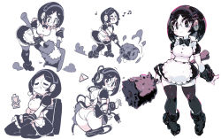 Rule 34 | 1girl, apron, ass, black bow, black bowtie, black eyes, black hair, black thighhighs, bow, bowtie, breasts, closed mouth, glasses, humanoid robot, large breasts, looking at viewer, maid, maid apron, multiple views, original, parororo, personification, robot, round eyewear, short hair, smile, thighhighs
