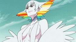 Rule 34 | 10s, animated, animated gif, breasts, explosion, hands on own hips, kill la kill, kiryuuin ragyou, lowres, mature female, missile, multicolored hair, screencap