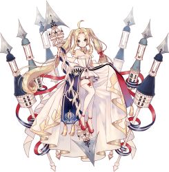 Rule 34 | 1girl, ahoge, blonde hair, blue eyes, breasts, chateau de chambord (oshiro project), clothes lift, full body, hair ribbon, high heels, highres, holding, holding polearm, holding spear, holding weapon, lifted by self, long hair, looking at viewer, natuki miz, official art, oshiro project:re, oshiro project:re, polearm, red footwear, red ribbon, ribbon, skirt, skirt lift, small breasts, smile, solo, spear, thighhighs, transparent background, twintails, very long hair, weapon, white thighhighs