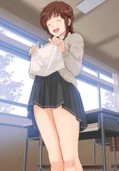 Rule 34 | amagami, brown hair, classroom, desk, happy, sakurai rihoko, school, skirt, smile, uniform