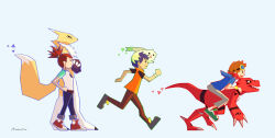 1girl 2boys digimon digimon_(creature) digimon_tamers furry furry_female guilmon lee_jianliang long_ears long_hair makino_ruki matsuda_takato multiple_boys renamon short_hair terriermon wings