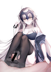 Rule 34 | 1girl, absurdres, breasts, cleavage, fate/grand order, fate (series), feet, footjob, highres, jeanne d&#039;arc alter (fate), leash, long hair, looking at viewer, see-through, see-through legwear, soles, steam, toes, yellow eyes, zhenpiaoliang