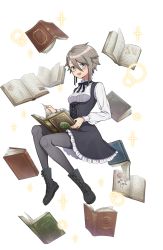 Rule 34 | 1girl, :d, ange (princess principal), black footwear, black pantyhose, blue eyes, book, boots, braid, full body, glasses, highres, looking at viewer, official art, open book, open mouth, pantyhose, princess principal, princess principal game of mission, school uniform, smile, transparent background