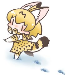 Rule 34 | 1girl, animal ear fluff, animal ears, animal print, bad id, bad twitter id, bow, bowtie, chibi, elbow gloves, expressionless, extra ears, footprints, from behind, full body, gloves, inukoro (spa), kemono friends, leg lift, looking at viewer, looking back, lowres, no nose, outdoors, outstretched arms, print bow, print bowtie, print gloves, print legwear, print neckwear, print ribbon, print skirt, ribbon, serval (kemono friends), serval print, serval tail, short hair, skirt, snow, solo, striped tail, tail, walking, white background, | |