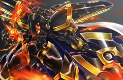 Rule 34 | alphamon, alphamon ouryuken, armor, cape, digimon, epic, fire, full armor, hawe king, kyūkyoku senjin ouryūken, monster, no humans, royal knights, solo, spikes, sword, weapon, wings, yellow eyes
