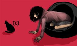 Rule 34 | 3 degrees celsius, bad id, bad pixiv id, black hair, cat, jpeg artifacts, skirt, solo, tagme