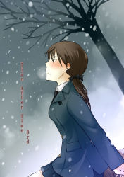 Rule 34 | 1girl, bai lao shu, black hair, blush, comic, gertrud barkhorn, highres, long hair, looking up, military, military uniform, outdoors, sad, sky, snow, solo, strike witches, tree, twintails, uniform, world witches series