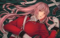 Rule 34 | 1girl, braid, breasts, chiconipe, fate/grand order, fate (series), florence nightingale (fate), gloves, large breasts, long hair, looking at viewer, military, military uniform, pink hair, red eyes, solo, uniform, white gloves