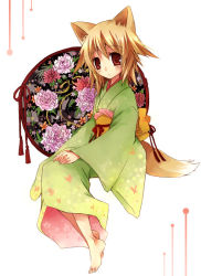 Rule 34 | animal ears, barefoot, fox ears, japanese clothes, kimono, original, solo, suzushiro kurumi, tail