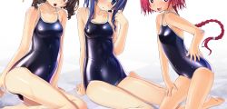 Rule 34 | 3girls, blue eyes, blue hair, blush, braid, brown hair, competition school swimsuit, gradient background, head out of frame, highres, long hair, md5 mismatch, multiple girls, one-piece swimsuit, open mouth, pink hair, resolution mismatch, sakuya tsuitachi, school swimsuit, shiny clothes, short hair, smile, source smaller, sukumizu tabehoudai, swimsuit