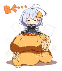Rule 34 | 1girl, absurdres, antenna hair, black dress, black jacket, blush, braid, breasts, closed mouth, dress, eating, food, food-themed hair ornament, food on face, grey hair, hair ornament, highres, jacket, kizuna akari, large breasts, long hair, long sleeves, milkpanda, open clothes, open jacket, orange thighhighs, shirt, simple background, solo, striped clothes, striped thighhighs, thighhighs, twin braids, vertical-striped clothes, vertical-striped thighhighs, voiceroid, white background, white shirt