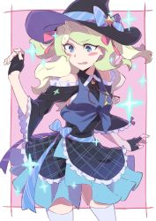 Rule 34 | 1girl, blonde hair, blue eyes, diana cavendish, dress, hat, highres, idol, jewelry, little witch academia, long hair, multicolored hair, skirt, solo, sparkle, star (symbol), tama (tama-s), two-tone hair, witch