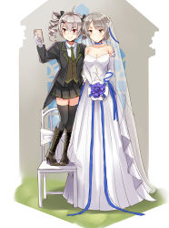 Rule 34 | 2girls, boots, bouquet, breasts, cellphone, chair, cleavage, dress, female focus, flower, formal, girls&#039; frontline, grey hair, height difference, high heel boots, high heels, highres, holding, holding bouquet, multiple girls, necktie, phone, pp-90 (girls&#039; frontline), red eyes, resolution mismatch, selfie, short hair, skirt, smartphone, smile, source request, source smaller, suit, taking picture, thighhighs, vector (ardent devotion) (girls&#039; frontline), vector (girls&#039; frontline), wedding dress, white dress, yellow eyes, yuemanhuaikong, zettai ryouiki