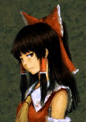 Rule 34 | 1girl, banchengping@126, brown hair, from side, hakurei reimu, long hair, portrait, red eyes, ribbon, touhou