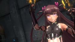 Rule 34 | 1girl, 3d, action taimanin, animated, armor, breastplate, brown hair, cleft of venus, cosplay, curvy, gloves, gun, happy, holding, holding gun, holding weapon, lilith-soft, long hair, looking at viewer, mizuki yukikaze, navel, one-piece tan, one eye closed, pink eyes, revealing clothes, screencap, shiny skin, smile, solo, sound, su jinlei (cosplay), taimanin (series), taimanin yukikaze, tan, tanline, thighhighs, twintails, video, weapon, wink