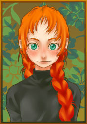 Rule 34 | 1girl, anne of green gables, anne shirley, bad id, bad pixiv id, blush, braid, freckles, green eyes, long hair, looking at viewer, motoi hiroumi, red hair, smile, solo, turtleneck, twin braids, upper body