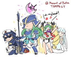 Rule 34 | 4girls, armor, blonde hair, blue armor, chibi, dc9spot, elise (fire emblem), elise (summer) (fire emblem), fire emblem, fire emblem: path of radiance, fire emblem: radiant dawn, fire emblem: the blazing blade, fire emblem awakening, fire emblem heroes, gloves, green eyes, green hair, highres, long hair, lucina (fire emblem), marth (fire emblem awakening), mask, multiple girls, nephenee, ninian, nino (fire emblem), nintendo, one-piece swimsuit, open mouth, reverse trap, short hair, simple background, smile, swimsuit, twintails, white background