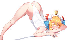 Rule 34 | 1girl, absurdres, acfun, acfun girl, area (zero9971), ass, blonde hair, blue bow, bow, crown, double bun, hair bun, highres, jack-o&#039; challenge, leotard, looking at viewer, simple background, white background, yellow eyes