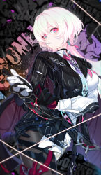 Rule 34 | 1girl, abstract background, absurdres, asymmetrical jacket, bandage on face, bandaged fingers, bandaged hand, bandages, black choker, black gloves, black jacket, black pantyhose, blonde hair, blue eyes, blue hair, blue necktie, breasts, candy, chinese commentary, choker, collared shirt, commentary request, cowboy shot, earrings, eating, food, gloves, gradient necktie, hair between eyes, highres, holding, holding knife, honkai (series), honkai impact 3rd, jacket, jewelry, karambit, knife, lantern (honkai impact), large breasts, lollipop, long hair, looking at viewer, m78 zaitaoaotezhanshi, multicolored hair, necktie, official alternate color, pantyhose, pink eyes, pink hair, pink necktie, pinstripe jacket, pinstripe pattern, purple necktie, red gloves, shirt, single glove, solo, standing, text background, two-tone eyes, two-tone gloves, white shirt