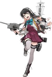 Rule 34 | &gt;:), 1girl, black hair, brown eyes, dress, fujikawa, full body, grey thighhighs, kantai collection, long hair, long sleeves, machinery, multicolored hair, naganami (kancolle), naganami kai ni (kancolle), official art, pink hair, purple dress, smile, solo, thighhighs, transparent background, turret, v-shaped eyebrows, zettai ryouiki