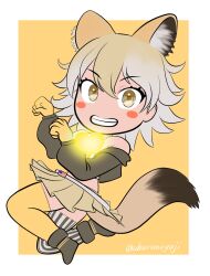 Rule 34 | 1girl, aburaeoyaji, blonde hair, coyote (kemono friends), full body, heart, highres, kemono friends, kemono friends v project, looking at viewer, short hair, simple background, solo, virtual youtuber