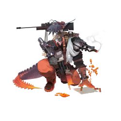 Rule 34 | 2boys, ahoge, alchemy stars, arm strap, bandaged arm, bandages, bekk (alchemy stars), bird, boots, bullpup, character logo, cigar, claws, colored skin, crocodile, crocodilian, finger on trigger, full body, game cg, game model, grenade launcher, grey skin, gun, hand on ground, harness, highres, kneeling, molten, molten metal, mouth hold, multiple boys, multiple straps, muzzle, official art, on one knee, overalls, paper, patch, red eyes, rifle, scar, scar across eye, scar on face, scarf, serious, shell casing, skull print, smoking, sniper rifle, sork (alchemy stars), stitched pants, stitches, tape, thigh strap, third-party source, torn clothes, torn scarf, transparent background, weapon